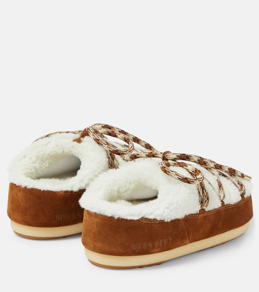 Moon Boot Suede-trimmed shearling mules