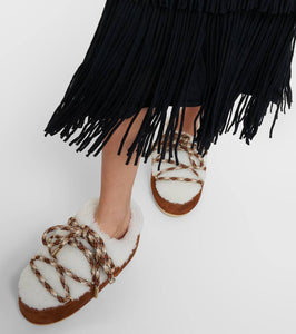 Moon Boot Suede-trimmed shearling mules