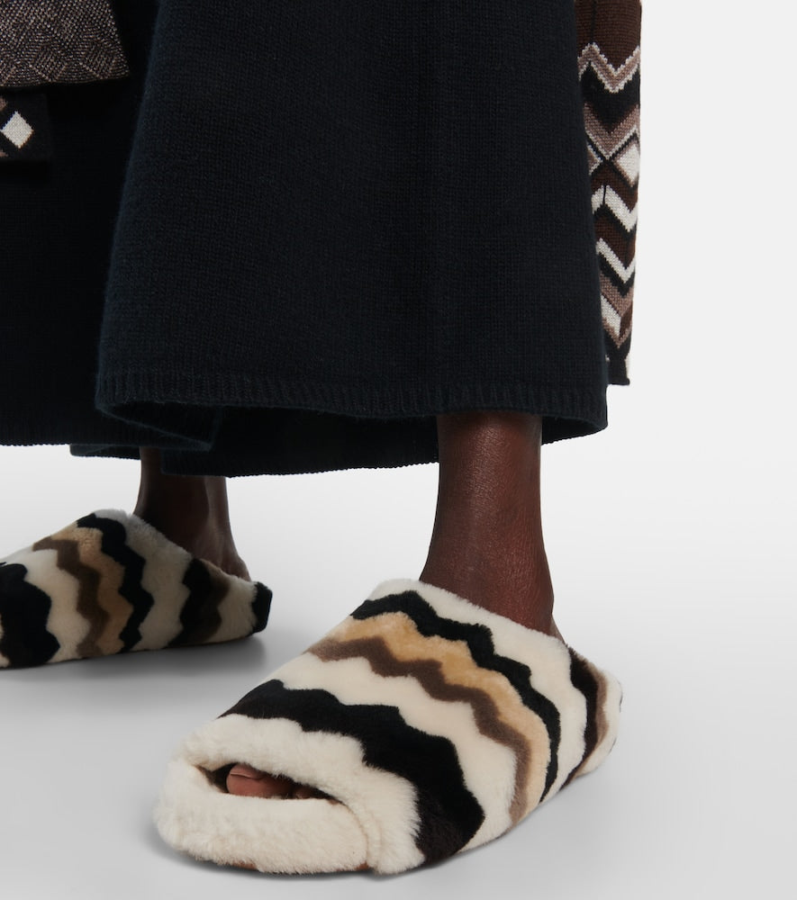 Chloe Saam chevron shearling slides