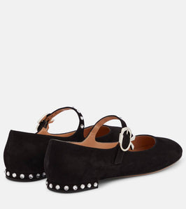 Gianvito Rossi Crystal Mary Ribbon suede ballet flats