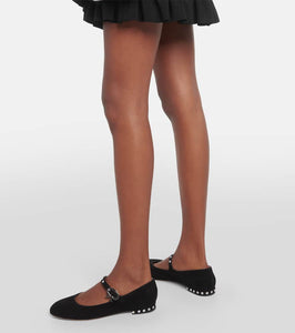Gianvito Rossi Crystal Mary Ribbon suede ballet flats
