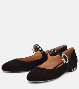 Gianvito Rossi Crystal Mary Ribbon suede ballet flats