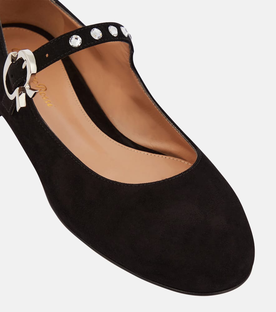 Gianvito Rossi Crystal Mary Ribbon suede ballet flats