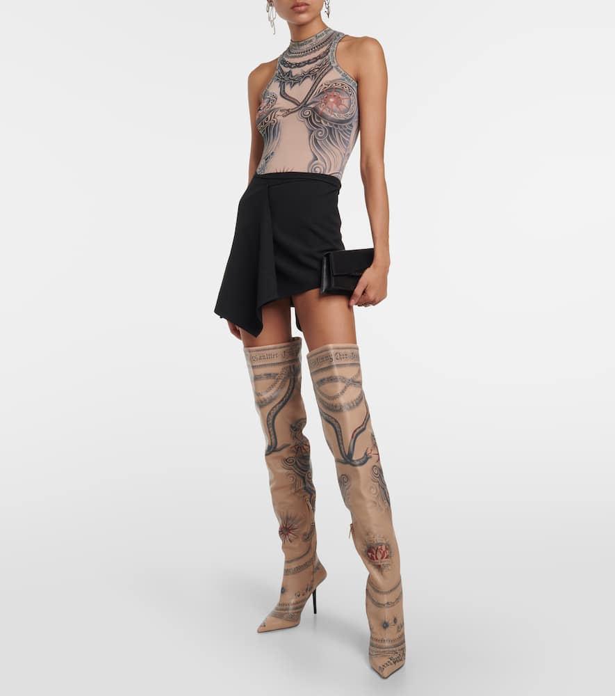 Jimmy Choo x Jean Paul Gaultier Tattoo leather over-the-knee boots