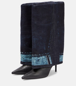 Jimmy Choo x Jean Paul Gaultier leather and denim boots