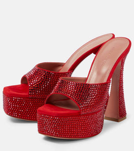 Amina Muaddi Dalida embellished suede platform mules