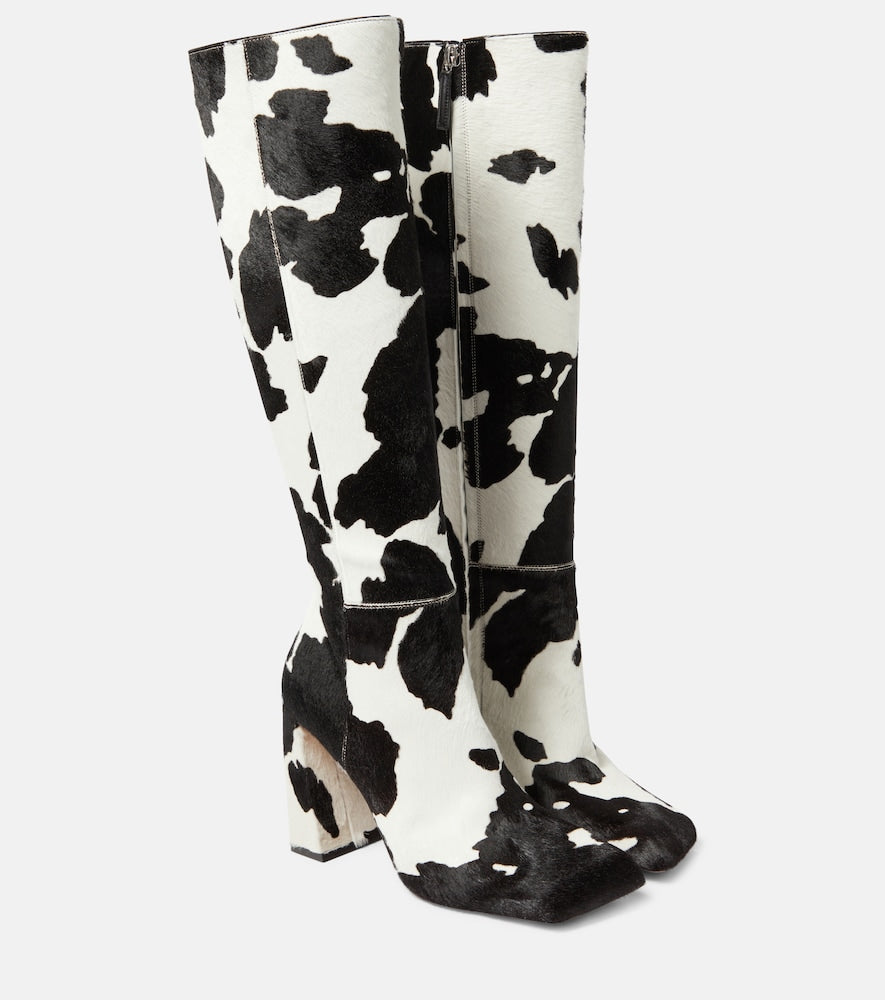 Amina Muaddi Marine calf hair knee-high boots - Amina Muaddi 海洋小牛毛过膝长靴
