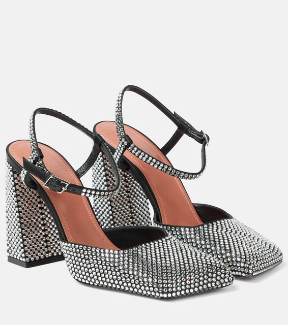 Amina Muaddi Charlotte 95 embellished satin pumps