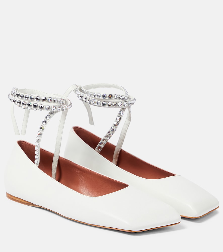 Amina Muaddi Ane embellished leather ballet flats - Amina Muaddi Ane 带缀饰皮革芭蕾平底鞋