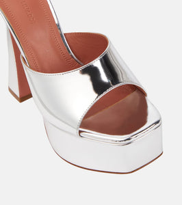 Amina Muaddi Dalida mirrored leather platform mules