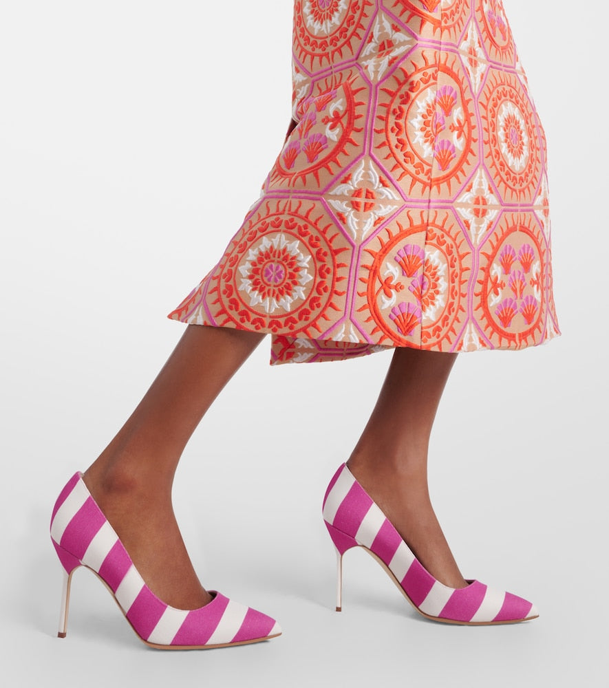 Manolo Blahnik BB 90 striped canvas pumps