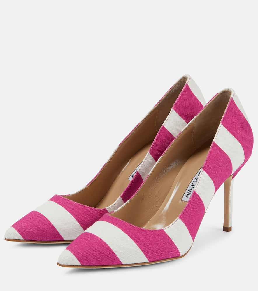 Manolo Blahnik BB 90 striped canvas pumps