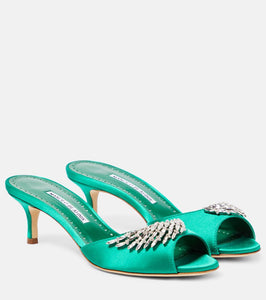 Manolo Blahnik Lumada 50 embellished satin mules