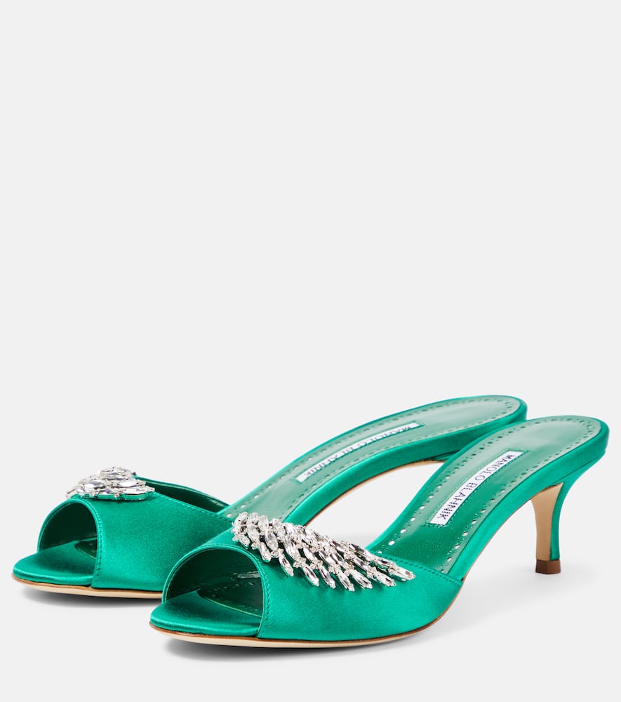 Manolo Blahnik Lumada 50 embellished satin mules