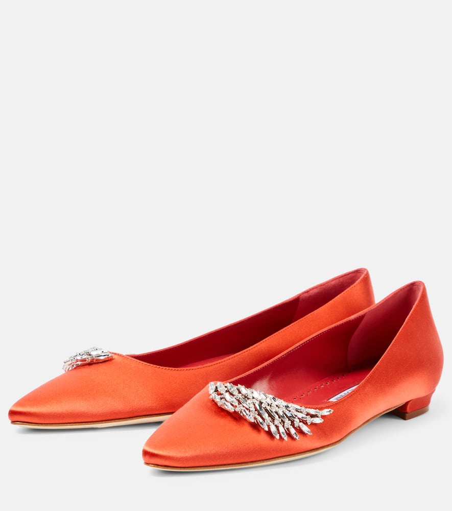 Manolo Blahnik Pluma embellished satin ballet flats