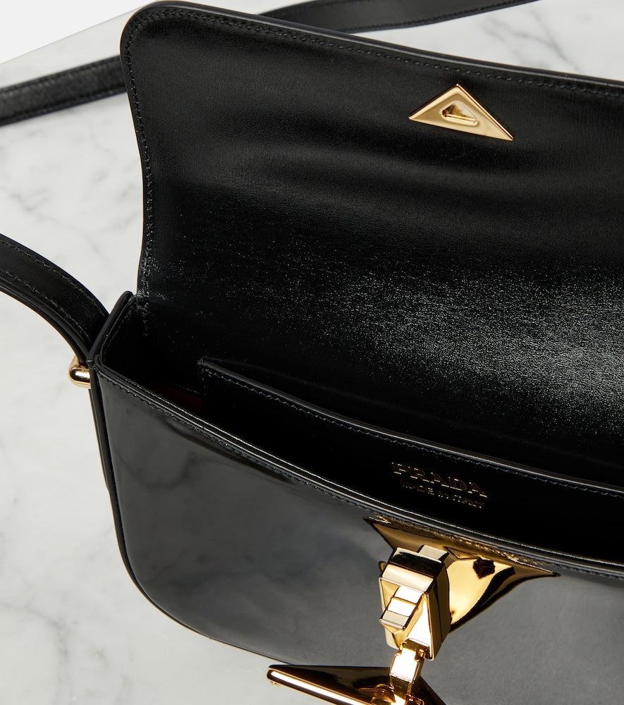 Prada Logo patent leather shoulder bag