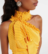 Alessandra Rich Polka-dot one-shoulder silk maxi dress