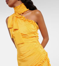 Alessandra Rich Polka-dot one-shoulder silk maxi dress