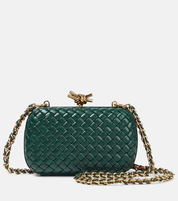 Bottega Veneta Knot Chain Intreccio leather shoulder bag. Shop Bottega Veneta Shoulder Bags for women now.