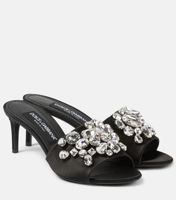 Dolce&Gabbana Crystal-embellished satin mules