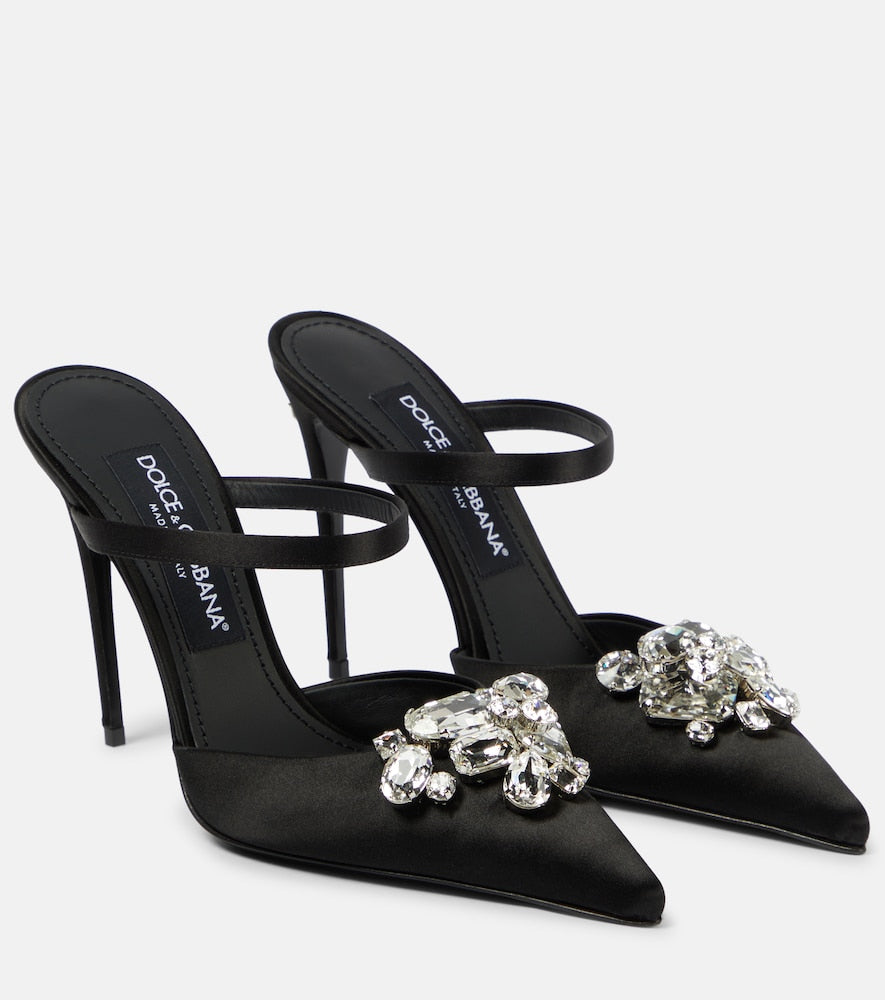 Dolce&Gabbana Crystal-embellished satin mules - Dolce&Gabbana 水晶装饰缎面穆勒鞋