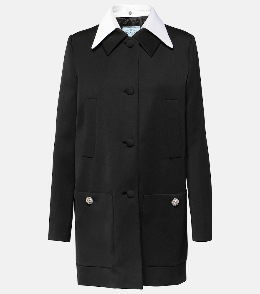 Prada Satin-trimmed virgin wool coat. Prada 缎面滚边纯羊毛大衣
