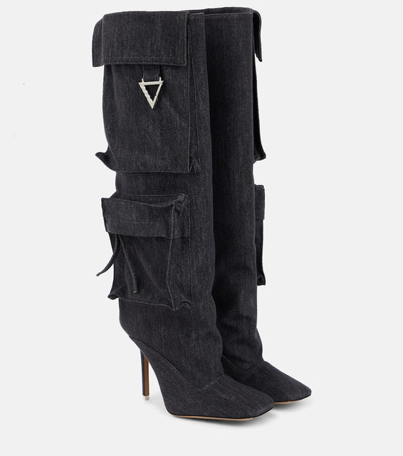 The Attico Sienna denim knee-high boots