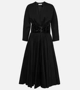 Alaia Leather-trimmed cotton midi dress
