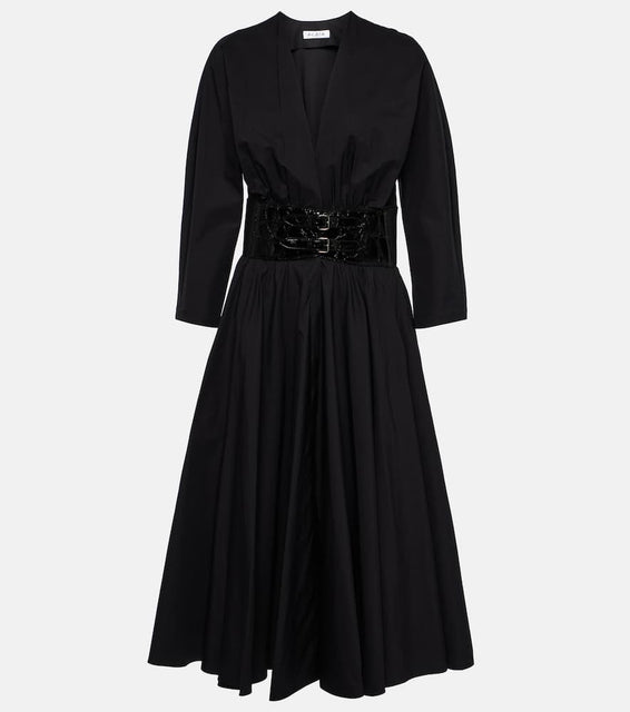 Alaia Leather-trimmed cotton midi dress