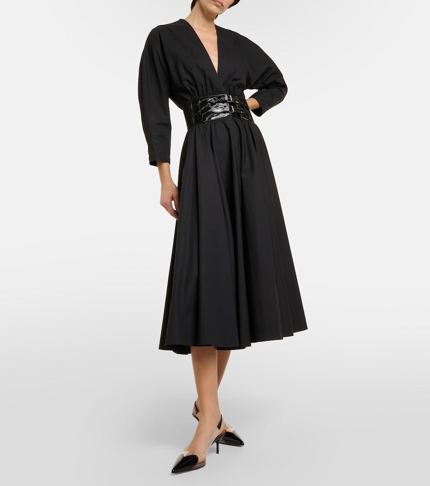 Alaia Leather-trimmed cotton midi dress