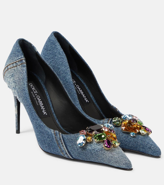 Dolce&Gabbana Crystal-embellished denim pumps