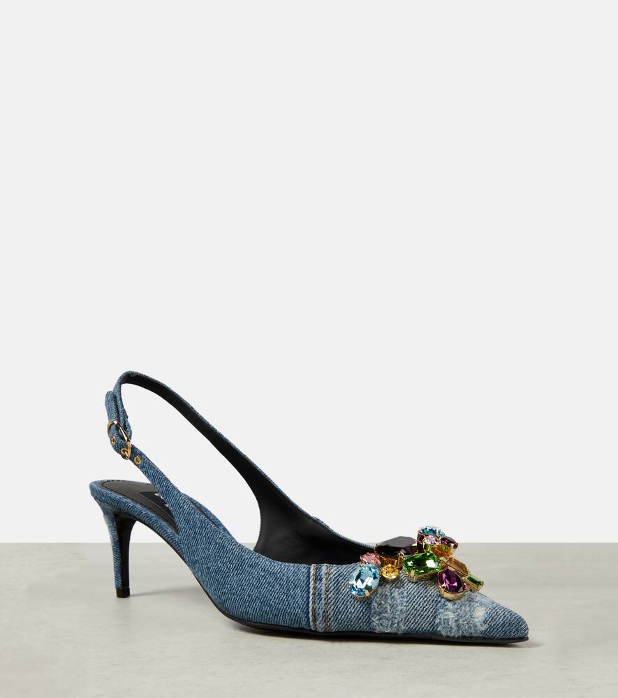 Dolce&Gabbana Embellished denim slingback pumps