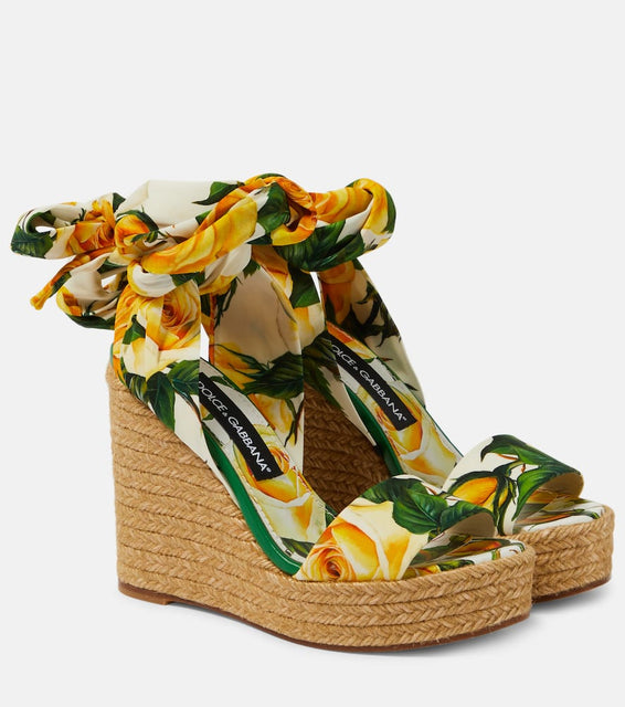 Dolce&Gabbana Floral satin wedge espadrilles