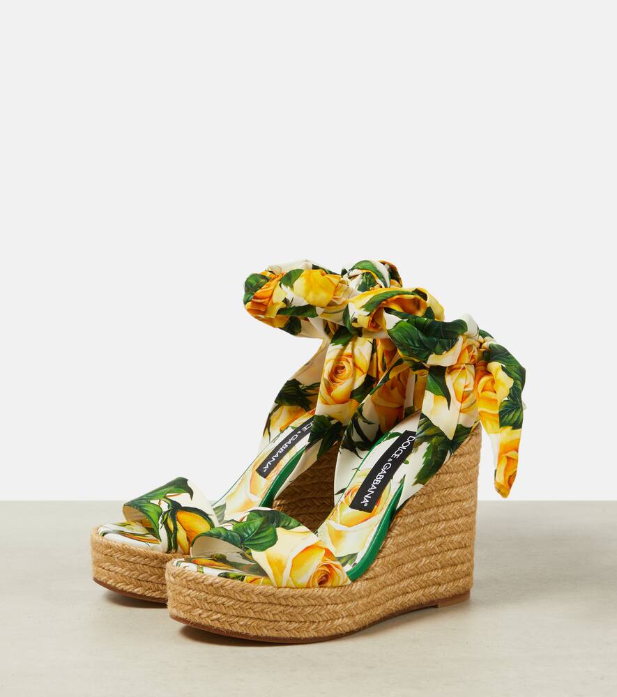 Dolce&Gabbana Floral satin wedge espadrilles