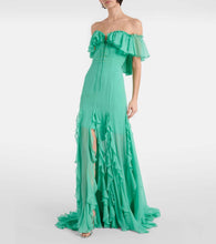 Costarellos Off-shoulder corset silk gown