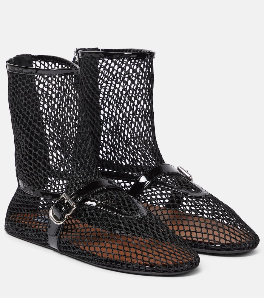 Alaia Fishnet leather-trimmed ankle boots