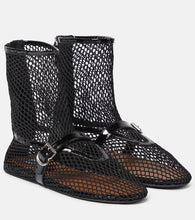 Alaia Fishnet leather-trimmed ankle boots