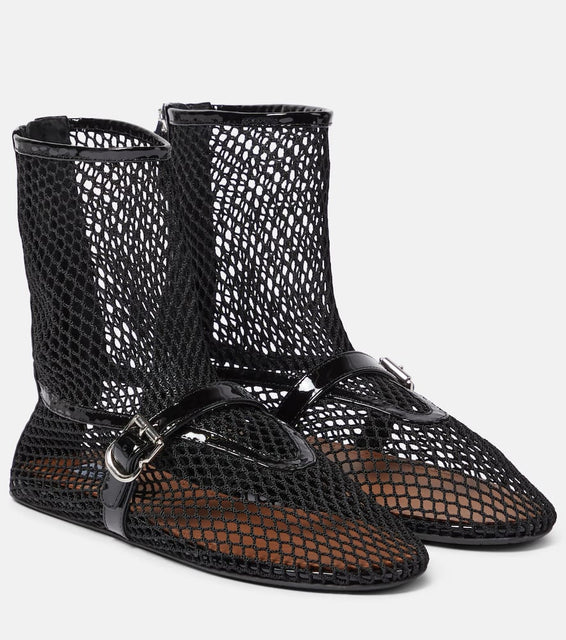 Alaia Fishnet leather-trimmed ankle boots
