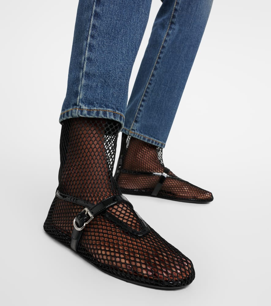 Alaia Fishnet leather-trimmed ankle boots