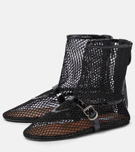 Alaia Fishnet leather-trimmed ankle boots