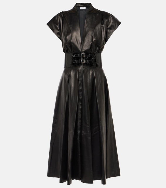 Alaia Belted leather midi dress