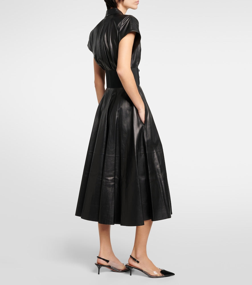 Alaia Belted leather midi dress