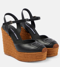 Dolce&Gabbana Logo embroidered leather wedge espadrilles - Dolce&Gabbana 标志刺绣皮革坡跟草编鞋