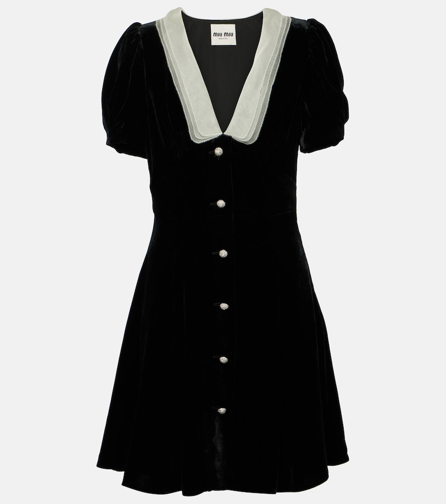 Miu Miu V-neck organza-trimmed velvet minidress. Miu Miu V领欧根纱饰边丝绒迷你连衣裙