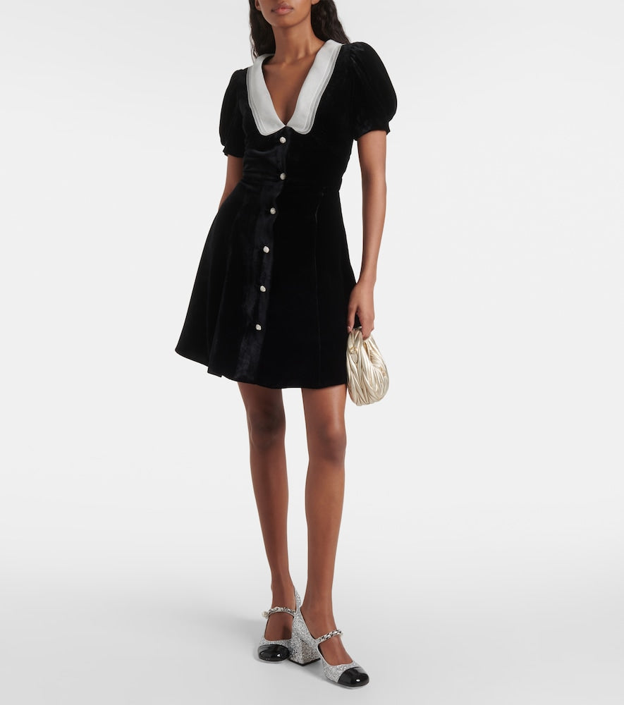Miu Miu V-neck organza-trimmed velvet minidress
