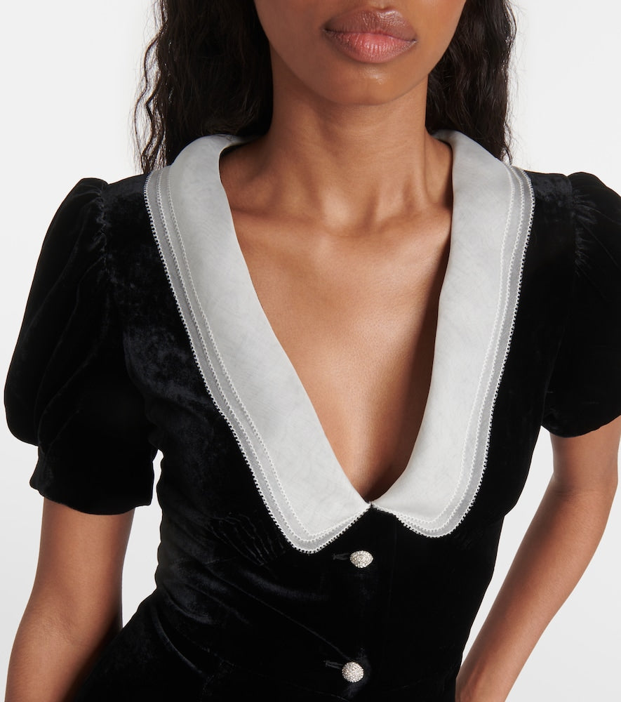 Miu Miu V-neck organza-trimmed velvet minidress