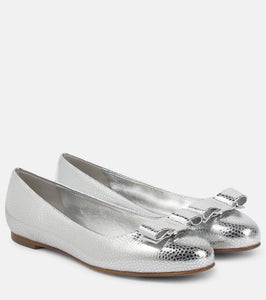 Ferragamo Vara metallic leather ballet flats