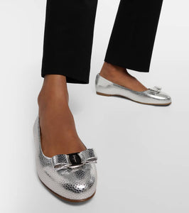 Ferragamo Vara metallic leather ballet flats