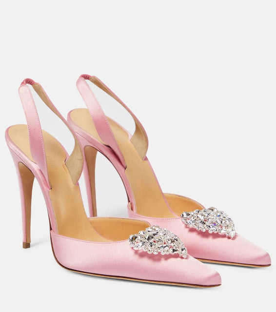 Magda Butrym Crystal-embellished satin slingback pumps