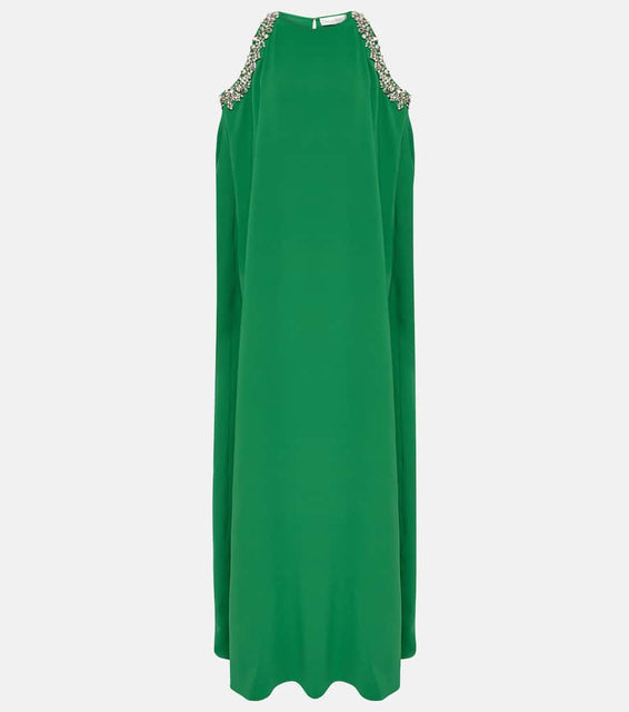 Oscar de la Renta Crystal-embellished silk-blend gown